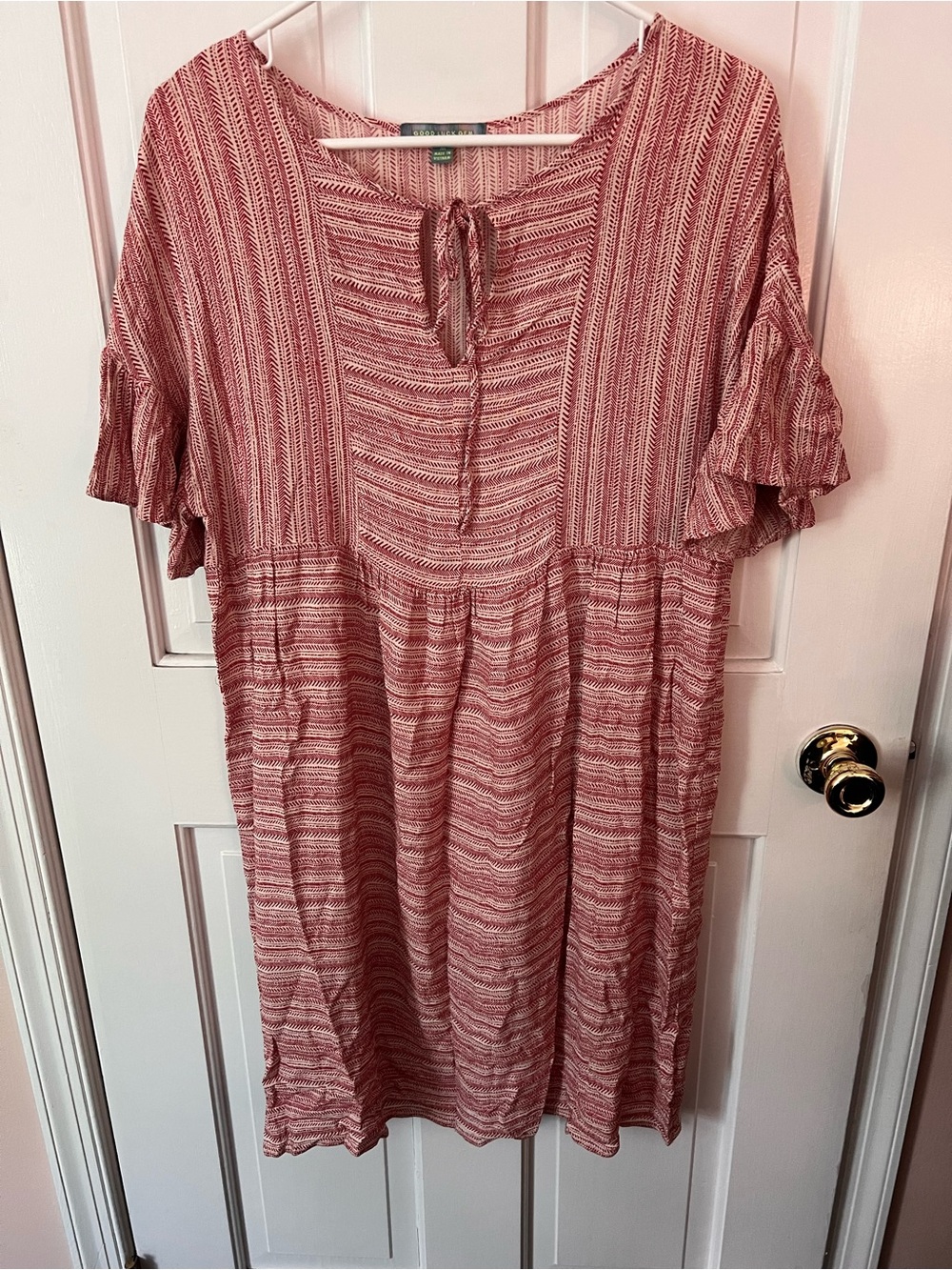 Women’s red and white striped Tie-Neck Casual Dress